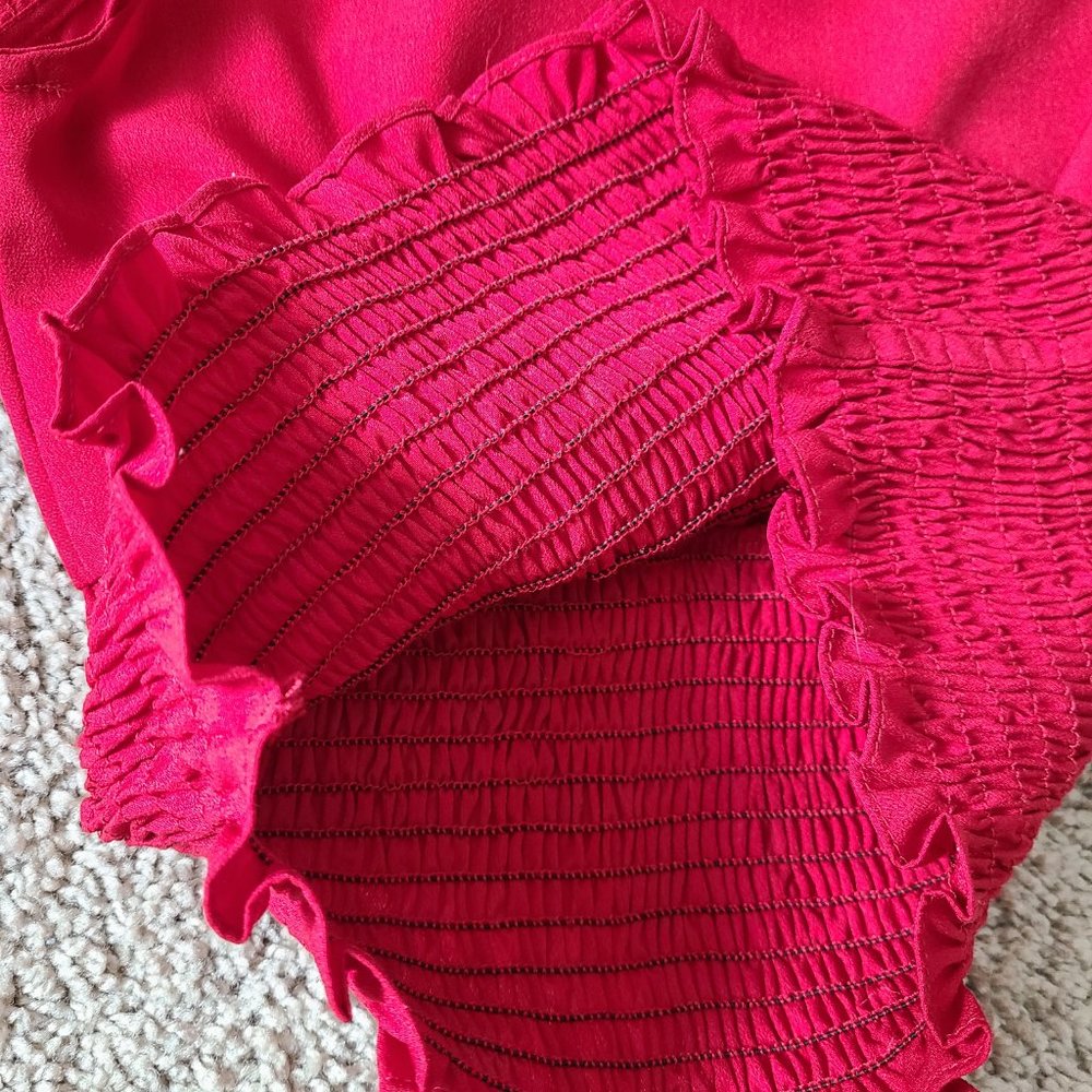 Red Ruffle Ribbed Blouse XS - Picture 10 of 10